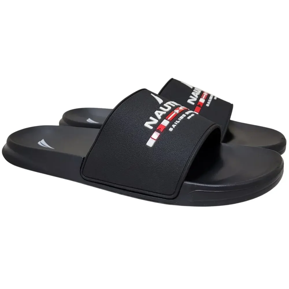 Nautica Men Bertran Summer Beach Pool Slides Size US 9M Black Red White